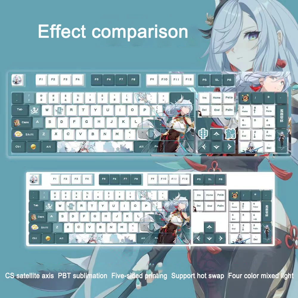 Genshin Impact Mechanical Keyboard with Dye-sublimation 104 Keys PBT Plastic Keycaps Games DIY Theme White Background Keyboard