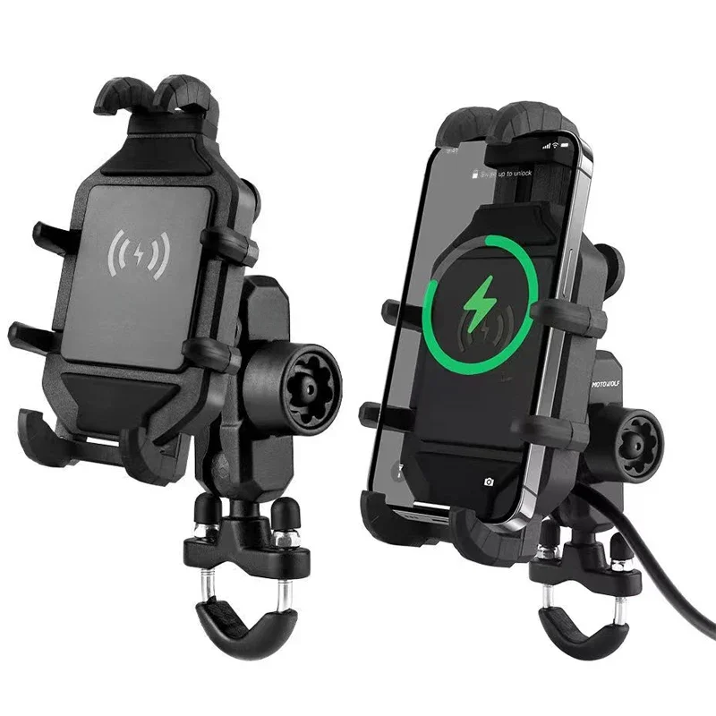 Motorfiets Draadloos Opladen Telefoon Houder Cradle 3.0 Snellader GPS Moto Ondersteuning Mobiele Telefoon Stuur Mount voor 4-7 inch Telefoon - afbeelding 2