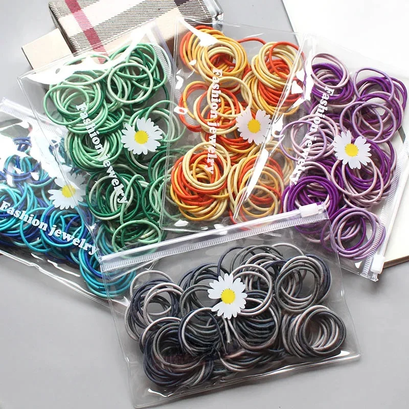 100 sztuk/partia Elastyczne Gumki do Włosów Różowe Niebieskie Opaski do Włosów Scrunchies Czarne Gumki do Włosów dla Dziewczynek Akcesoria do Włosów — zdjęcie 2