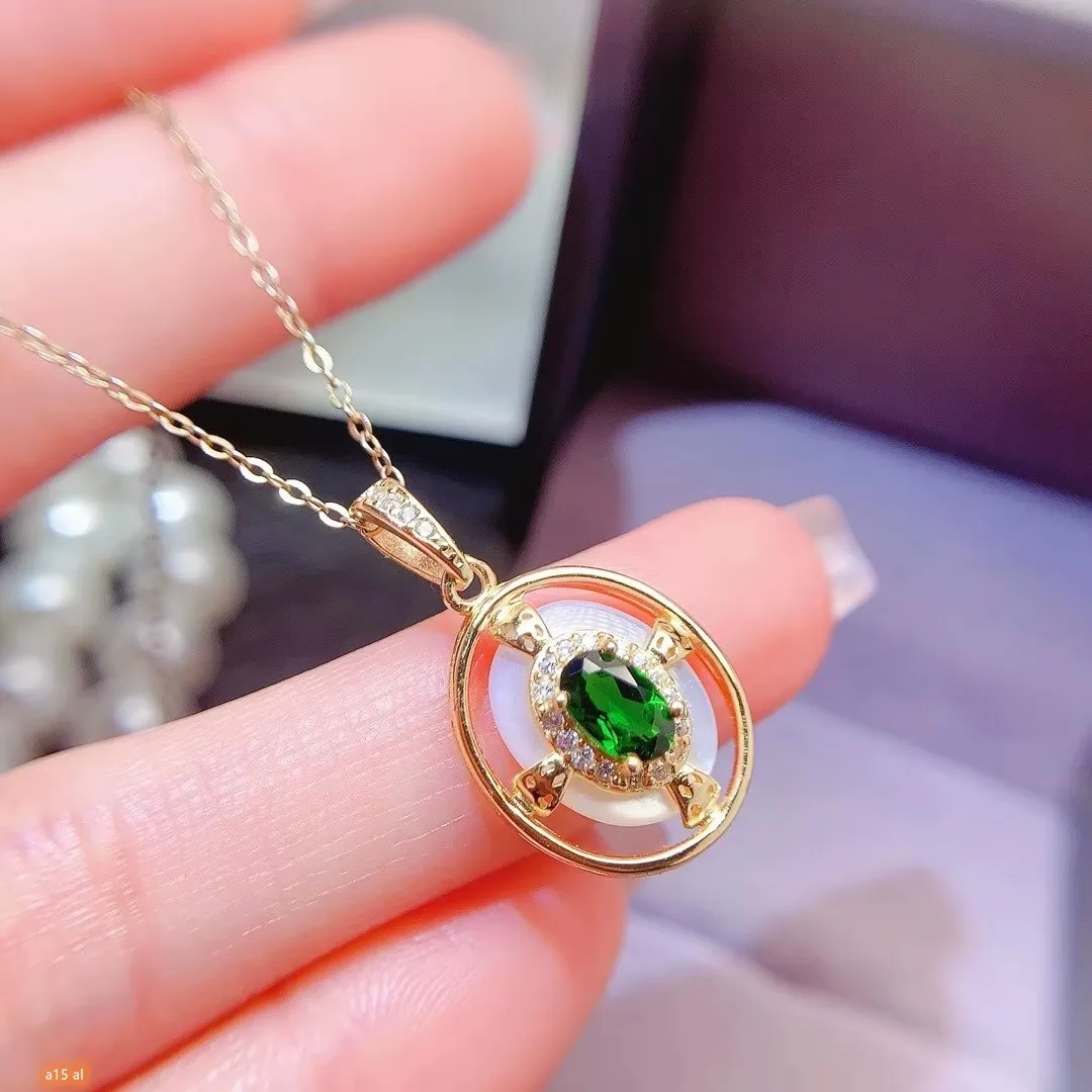 

KJJEAXCMY Boutique Jewelry Girls' Natural diopside Jadeite Necklace Pendant 925 Pure Silver Plated 18K Gold Christmas Party Gift