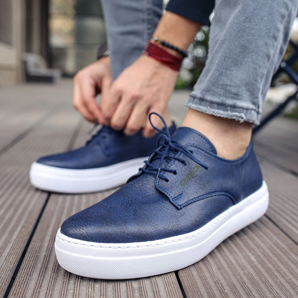 FOH Store Sneakers for Men Women NAVY BLUE Artificial Leather 2023 Spring Autumn Casual Lace Up Fashion Shoes High Base Sport Comfortable Light Vulcanized Daily Original Odorless Orthopedic Suits Office Wedding 005