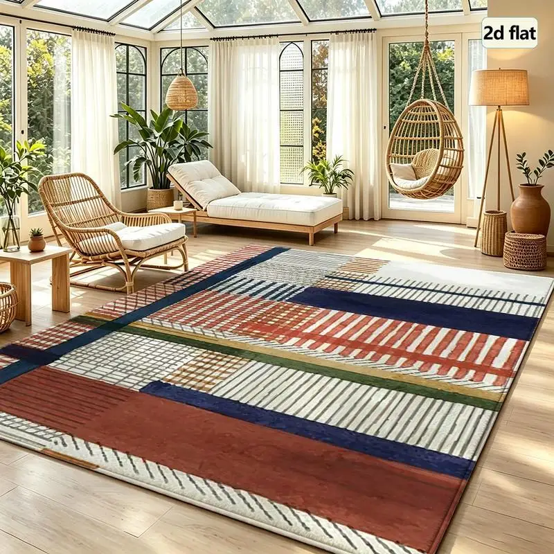1PC Geometric Striped Area Rug Multicolor Area Rugs Vintage Princess Room Decor Long Rugs For Hallway Tumble Washable Rugs Maximalist Decor Laundry Entryway Hallway