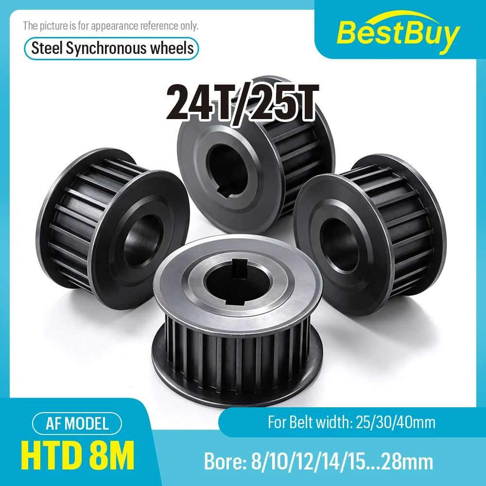 HTD 8M AF Type Synchronous Timing Pulley 45# Steel 24T 25T Bore 8‑28mm Fit 25‑40mm Belt CNC Machine Parts