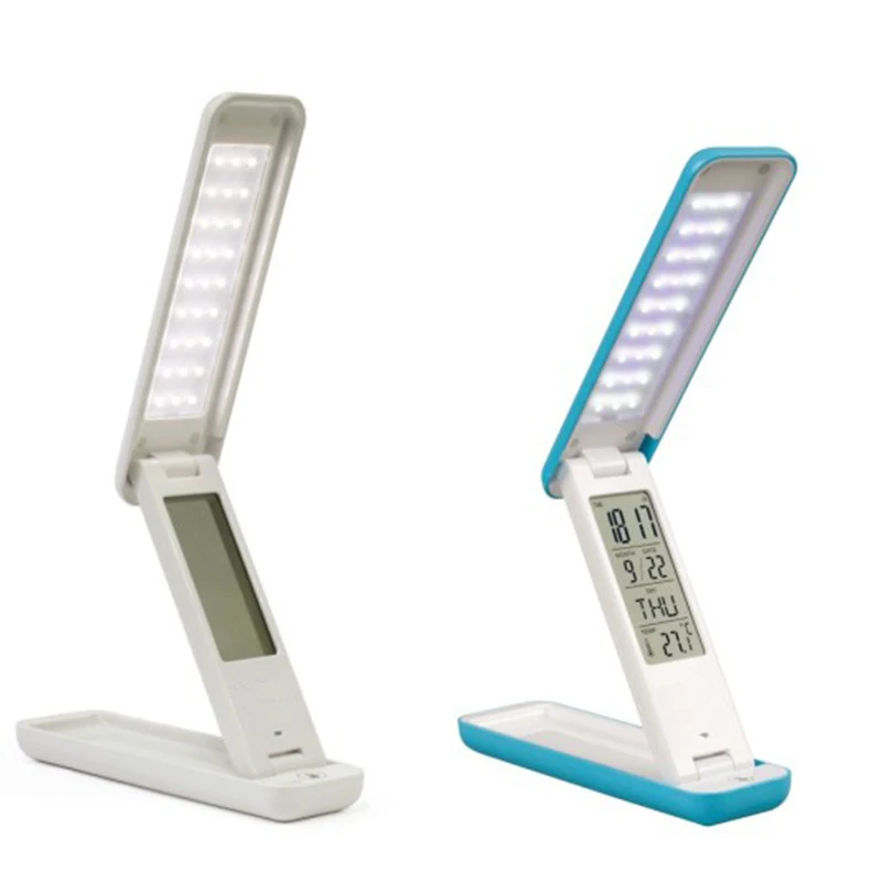 Slight Protection Folding LED Stand Reading Light 3 Step Brightness adjustable touch Stand clock temperature alarm