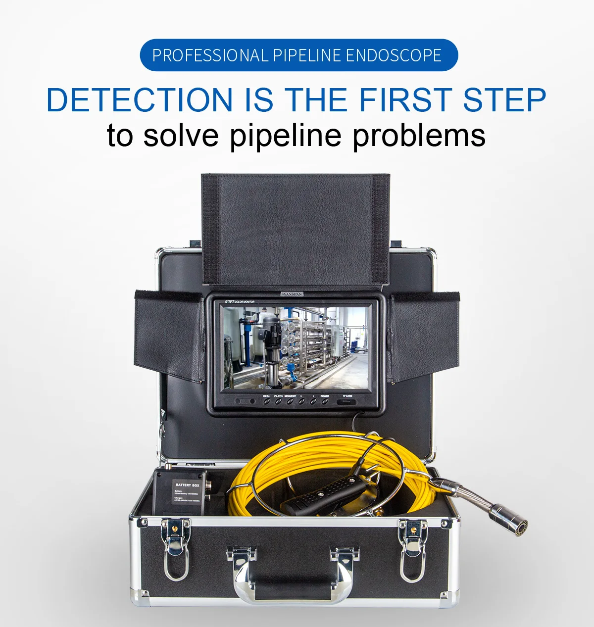 

Камера для осмотра труб SYANSPAN, видеорегистратор, 9-дюймовый экран 1080P + усиление 8X, промышленная эндоскопическая канализационная камера IP68, водонепроницаемая