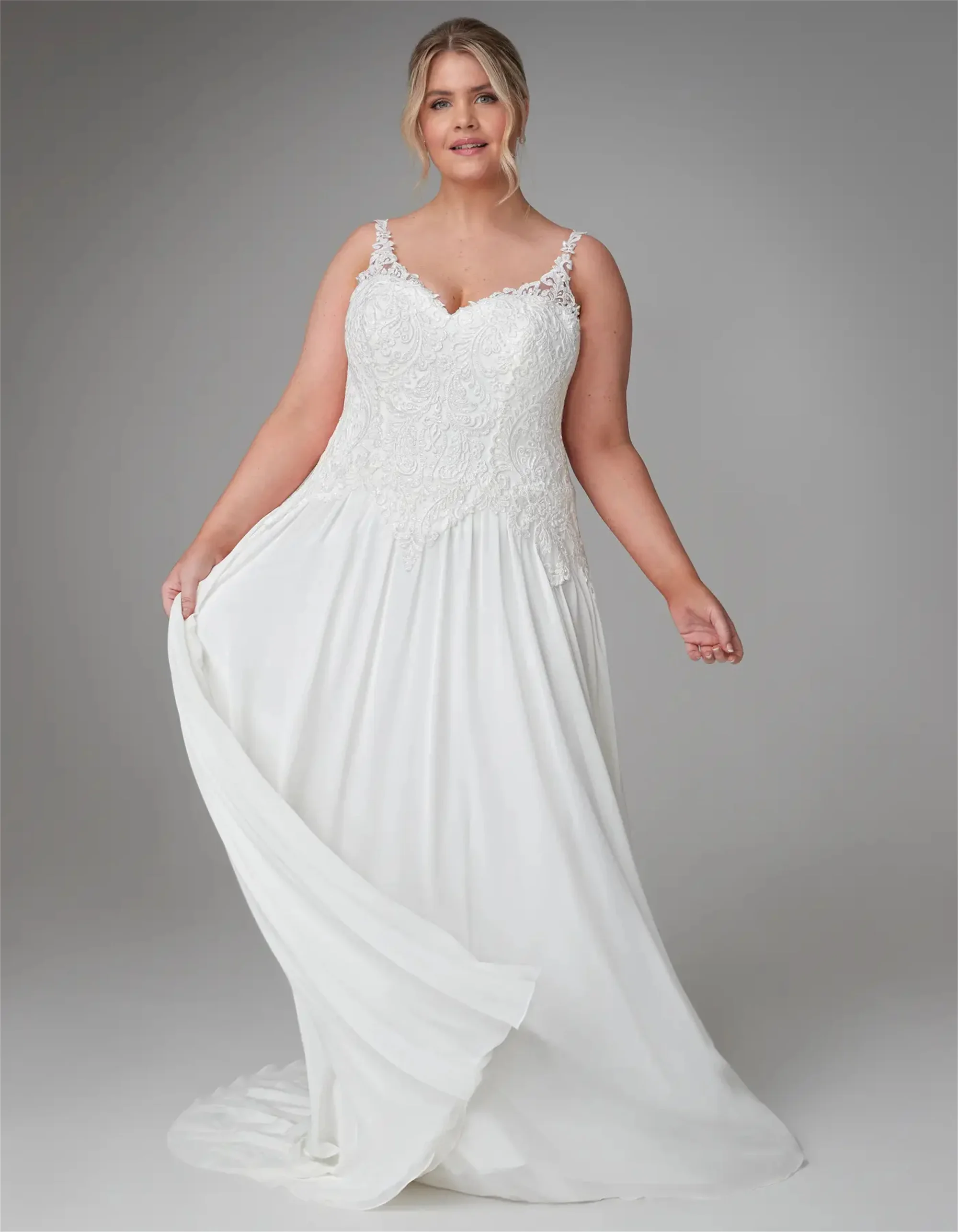 EVON BRIDAL Ärmelloses Brautkleid Plus Größe 2025, V-Ausschnitt, Chiffon, Brautkleid, Spaghettiträger, Vestidos Novias Boda, individuell anpassbar