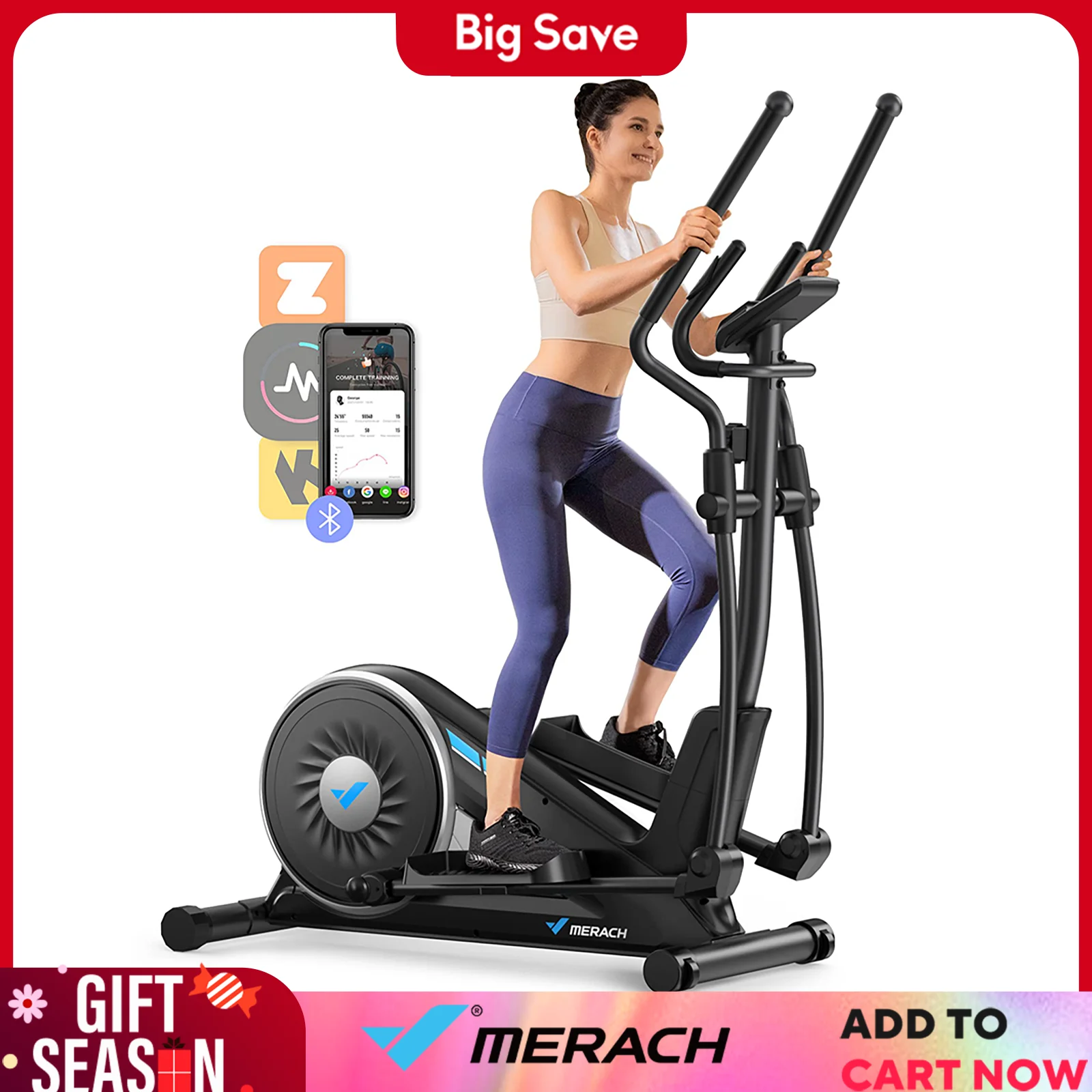 MERACH Elliptical Machine Elliptical Machine Home Hyper-Quiet Magnetic Drive System 16Levels Adjustable Resistance MERACH App