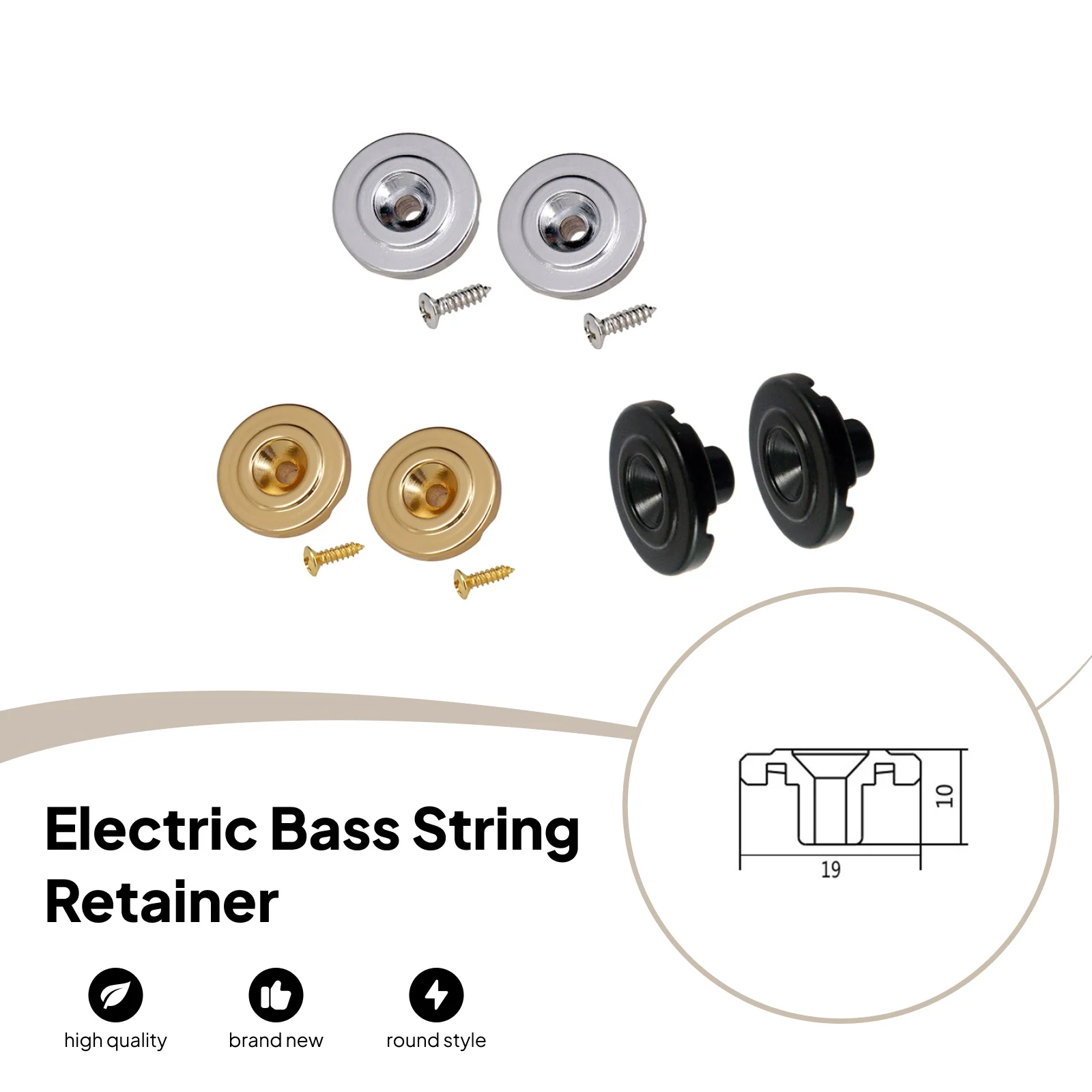 Retentor de corda de árvore de corda estilo redondo de 2 peças com parafusos de montagem para peças de guitarra elétrica baixo