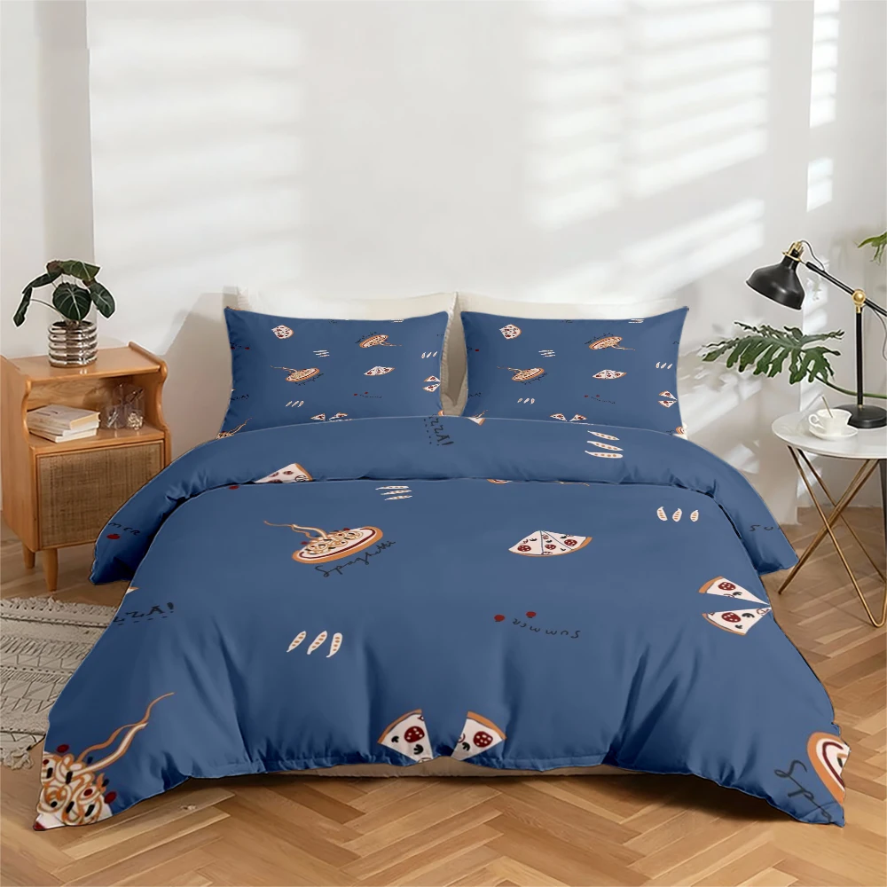 

High-Definition Digital Printed Bedding Set, Pizza-Patterned Duvet Cover Set, Large Floral Print Duvet Cover Set, Includes 1 Duvet Cover + 2 Pillowcases, Suitable for Bedroom, Guest Room, Home Decoration, Polyester Fiber Duvet Cover + Pillowcase Three-Pie
