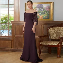 Einfache Mutter der Braut Kleider Vierkant hals Kurzarm Sweep Zug Abschluss ball Party kleid schöne Spitze Abend Vestidos