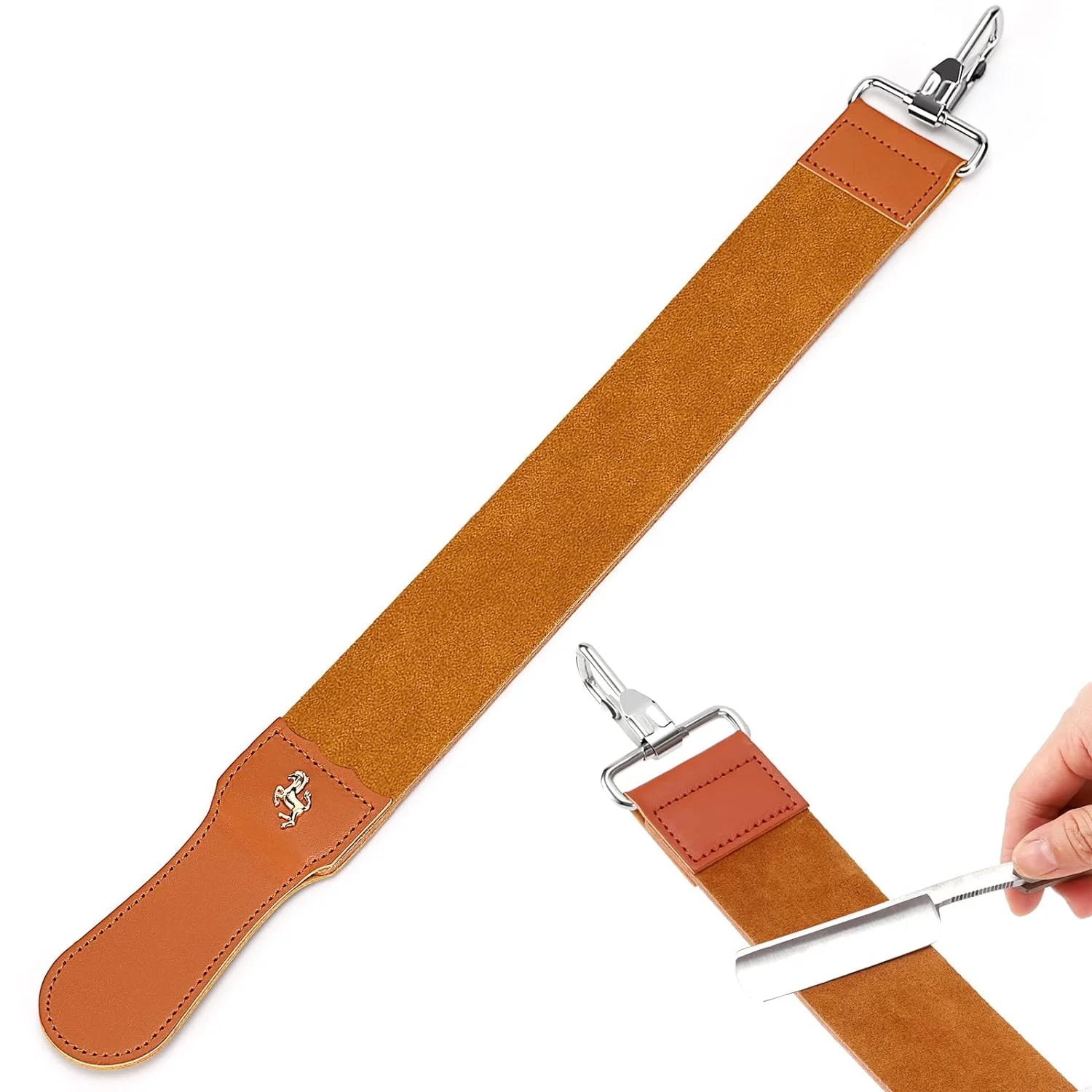 Couro Razor Strop barbear Sharpener Strap, barbeiro reta faca, afiando cinto