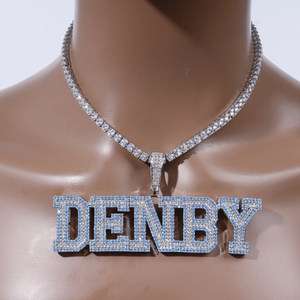 Custom Double-Color Cubic Zircon Letter Pendant Personalized Initial Necklace Chain Hip Hop Punk Jewelry Gift For Valentines Day