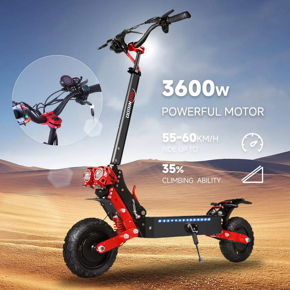 SUNNIGOO X7/X7PRO Elektrische Scooter 3600W Dubbele Motor Sterk Krachtig Max. Snelheid 60-65km/u 11 Inch Off-Road Banden Opvouwbaar Krachtige E-Scooter 60KM Lange Actieradius Waterdicht IP54 NFC Slot
