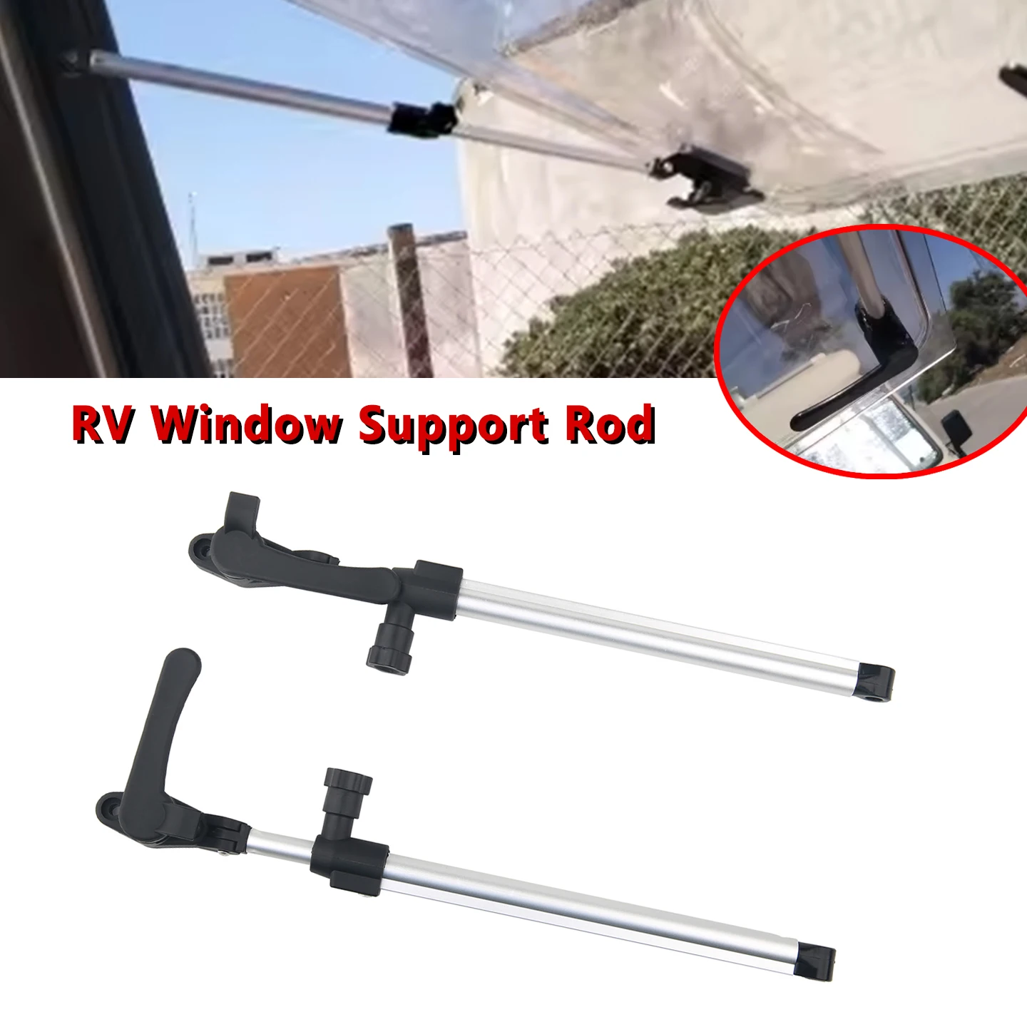 2 szt. wsporników okien do kamperów 310-435 mm, teleskopowe, ze stopu aluminium, do kamperów, przyczep kempingowych