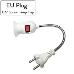 Direct Plug Swivel Lamp Head Lamp Mouth EU Plug E27 LED Light Lamp Bulbs Socket Base Holder Adapter ON/OFF Switch White