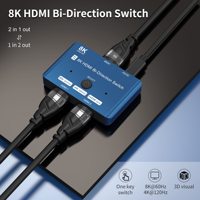 HDMI 2.1 Switch 8K Bi-Directional Splitter 1in 2out 2in 1out High Speed 48Gbps eARC Converter Compatible with Xbox X PS5 Blue