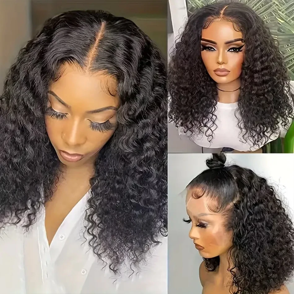 13x4 Short Curly Bob Lace Front Wigs Deep Wave Brazilian Human Hair Pre Plucked With Baby Hair 200% Density Curly Short Bob Wigs