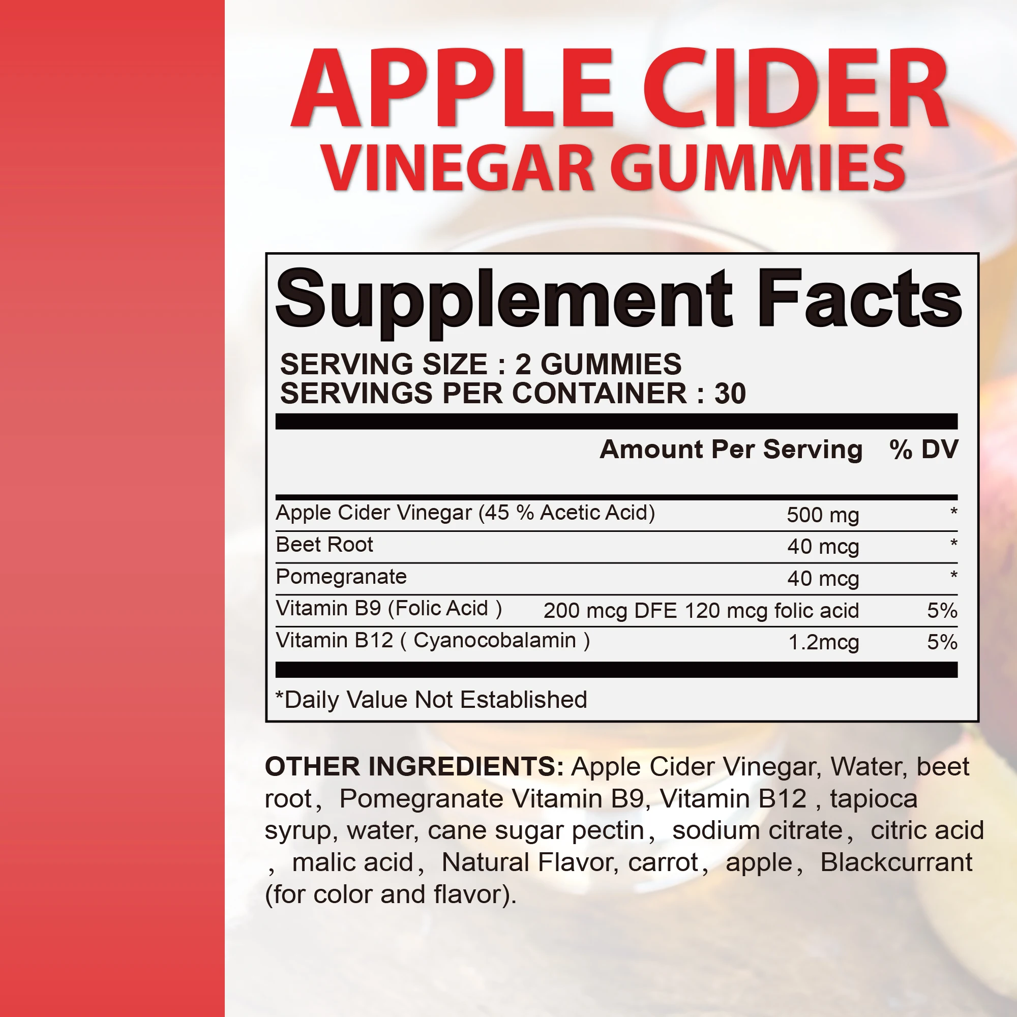 Apple Cider Vinegar Gummies - Improve Digestion, Metabolism, Intestinal Detoxification, Immune Support - 60 Gummies