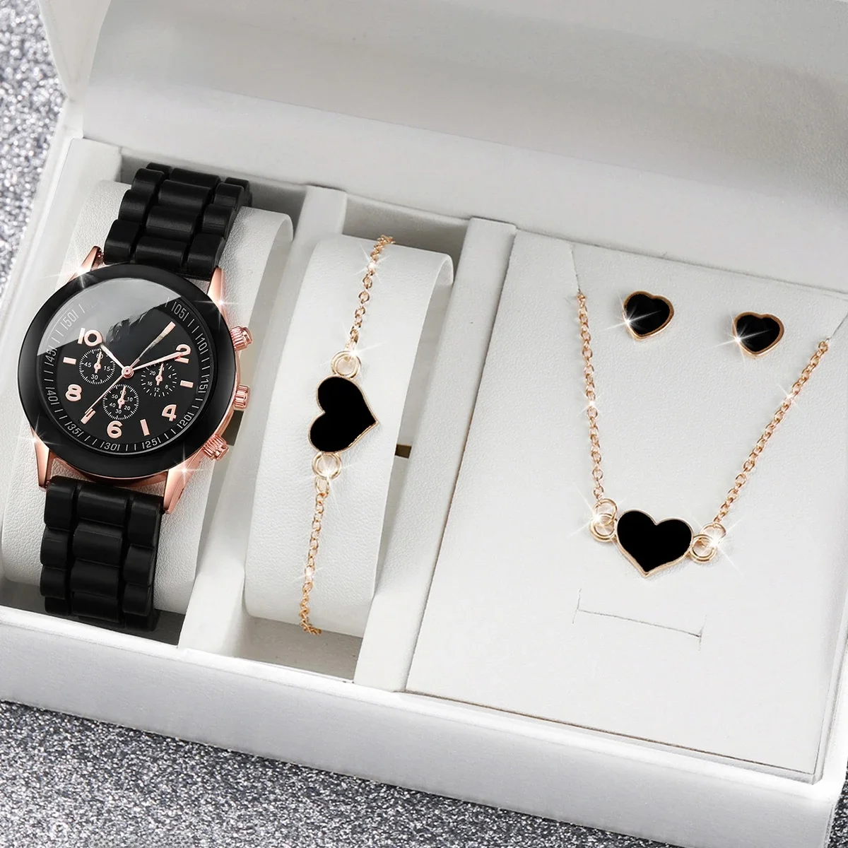 5/6 sztuk zegarki damskie moda pasek silikonowy kobiety zegarki kwarcowe zestaw biżuterii Reloj Mujer dziewczyny zegar prezent (bez pudełka) — zdjęcie 2