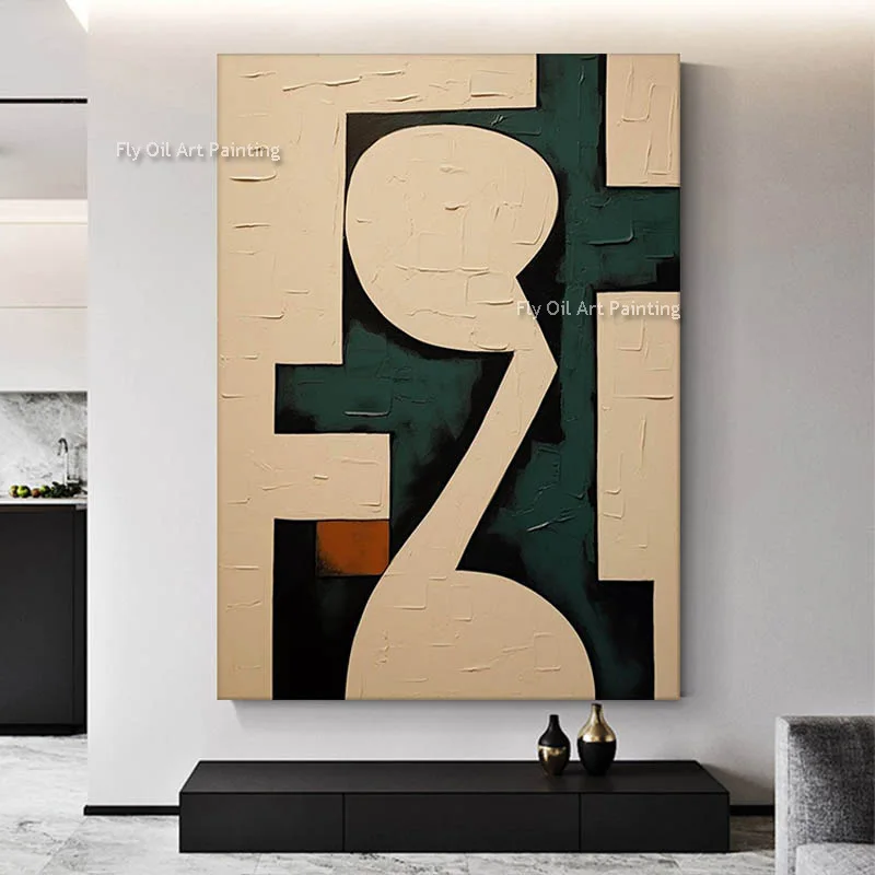 Abstract BlockTexture Oil Painting Green Off-white Canvas Painting Hand Painted Modern Minimalism Wall Art For Home Office Decor