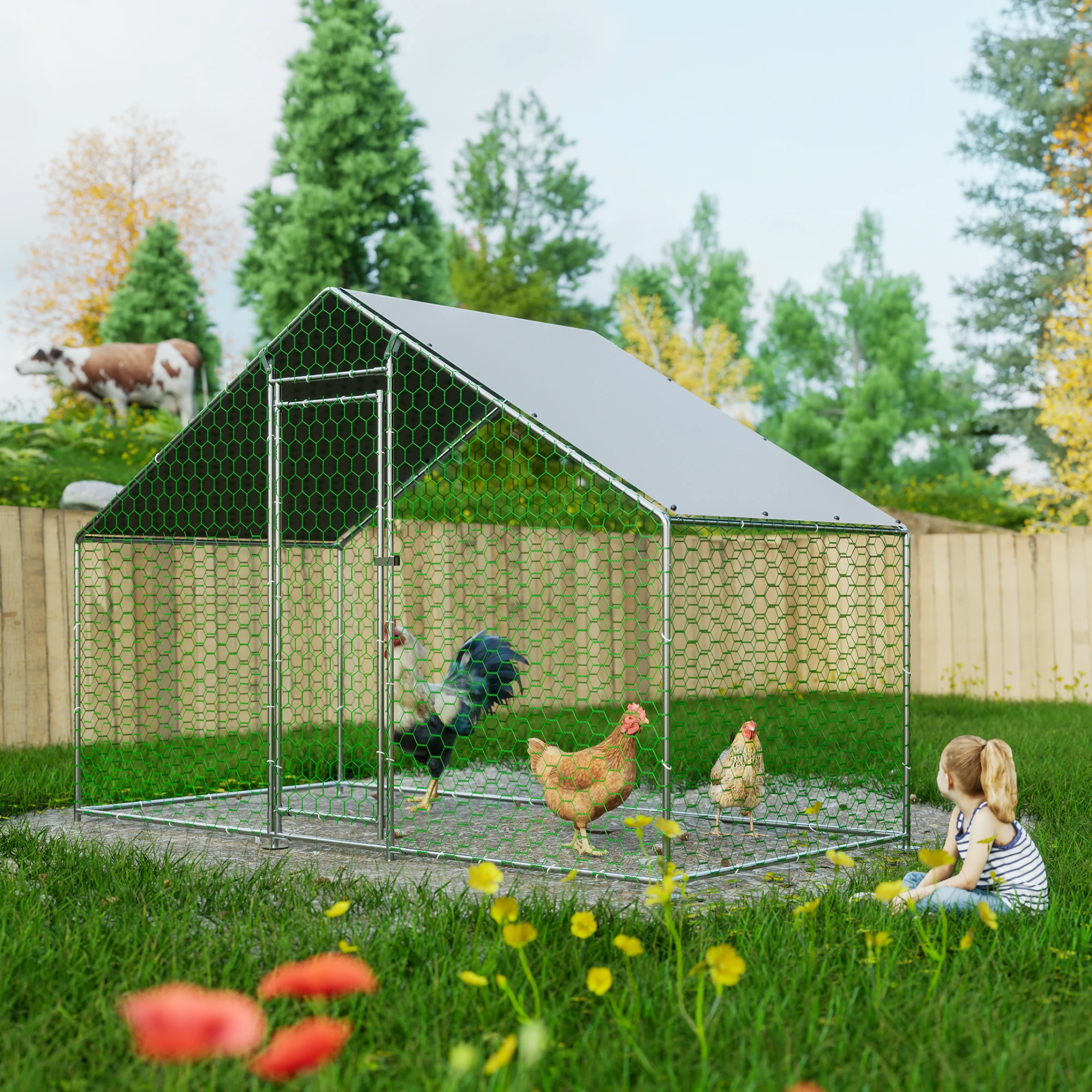 Großer Metall-Hühnerstall mit Wasserdichter Abdeckung, Outdoor-Laufstall für Hühner, Enten, Gänse, Kaninchen, Nutztierbedarf