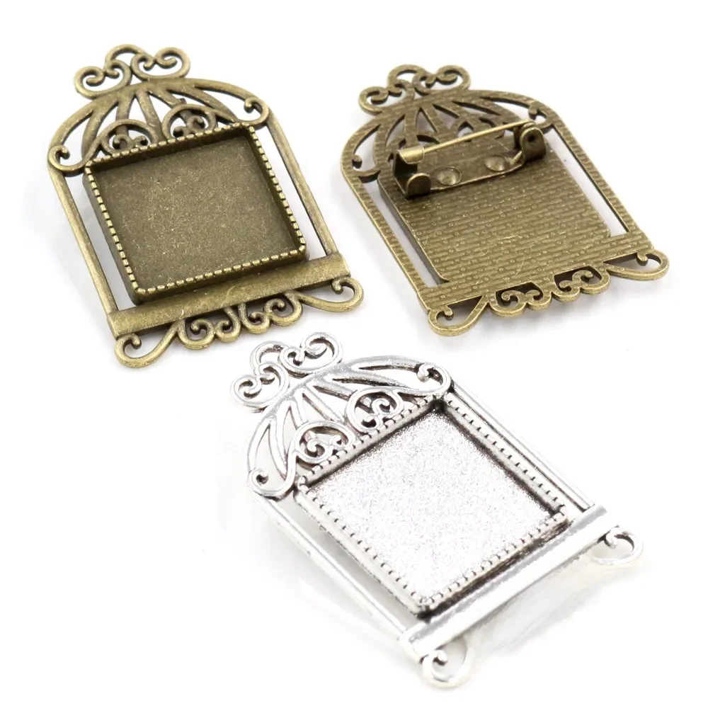 Nowa moda 5 sztuk 20mm kwadratowy wewnętrzna rozmiar antyczne srebro pozłacane brąz Plated klatka dla ptaków styl broszka plac Cabochon baza ustawienie — zdjęcie 2