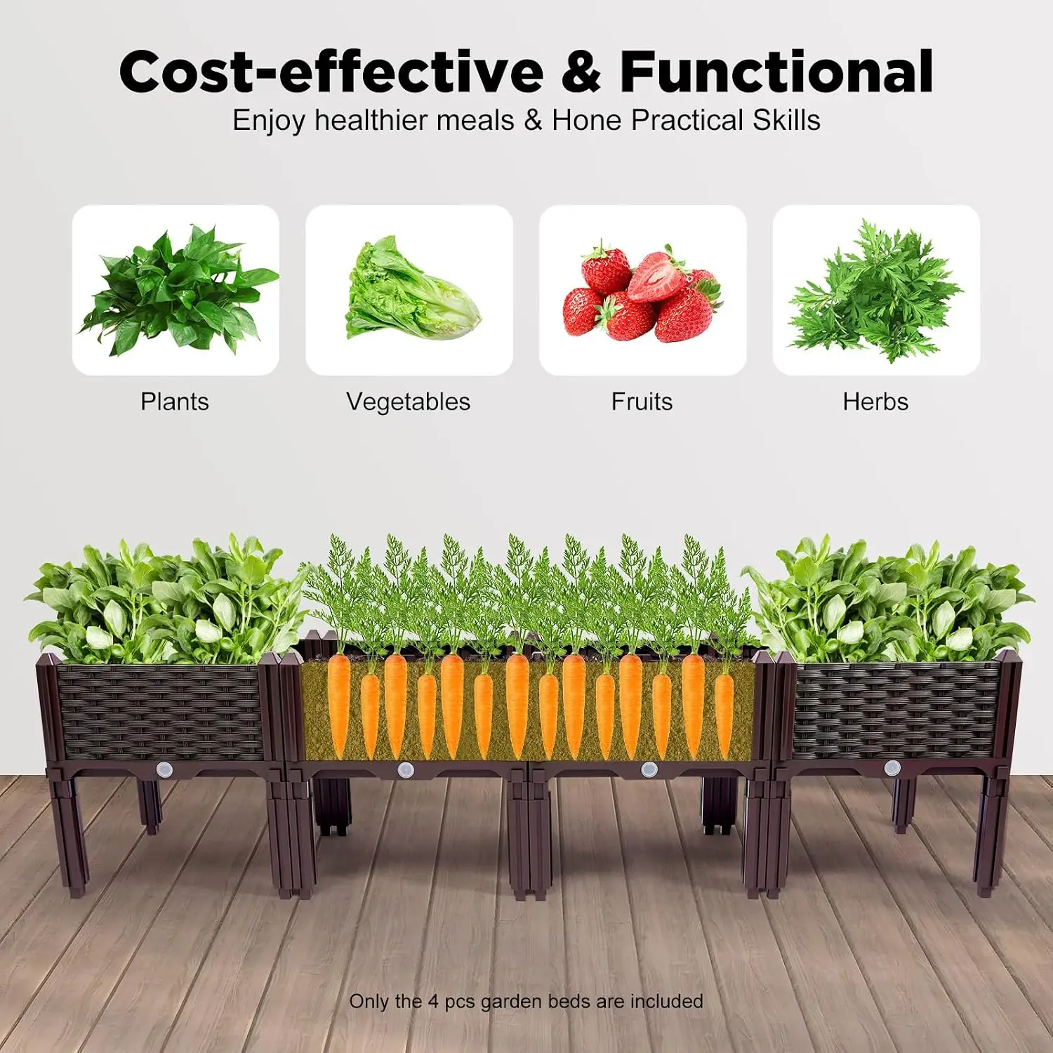 Elevated Raised Garden Bed, Splicable Plastic Planter Box with Drainage Holes, Outdoor Raised Growing Container for Flowers, Vegetables and Herbs, Great for Balcony, Patio and Backyard Garden image 7
