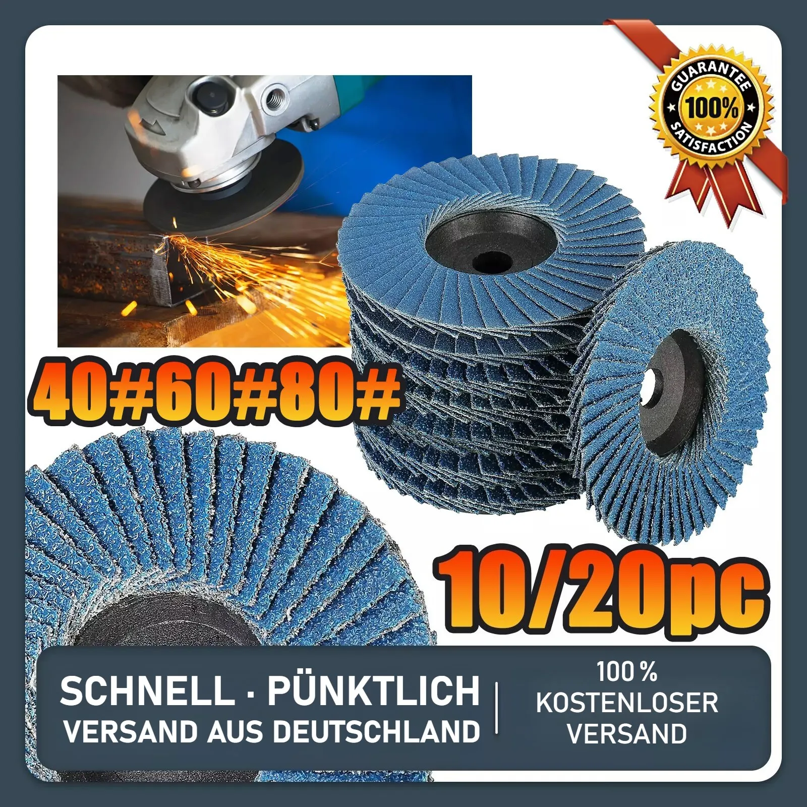 10er-Pack 115mm Flachlamellen-Schleifscheiben, sortiert 40/60/80 Körnung – Schleifscheiben für Winkelschleifer, Holzschnitzerei, Metallpolitur & Oberflächenvorbereitung