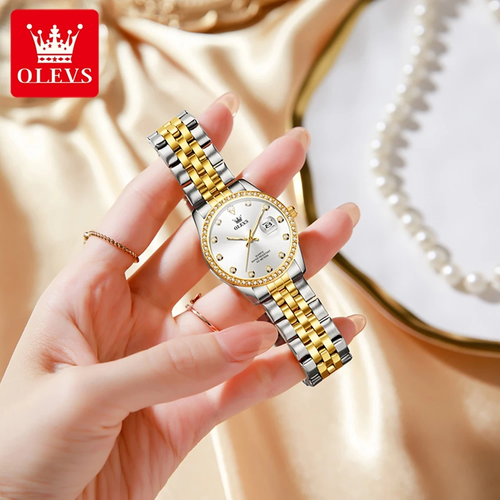 OLEVS Women's Luxury Quartz Watch 3629 Top Brand Sparkling Diamond Dial Waterproof Luminous Ladies Timepiece Christmas Gift