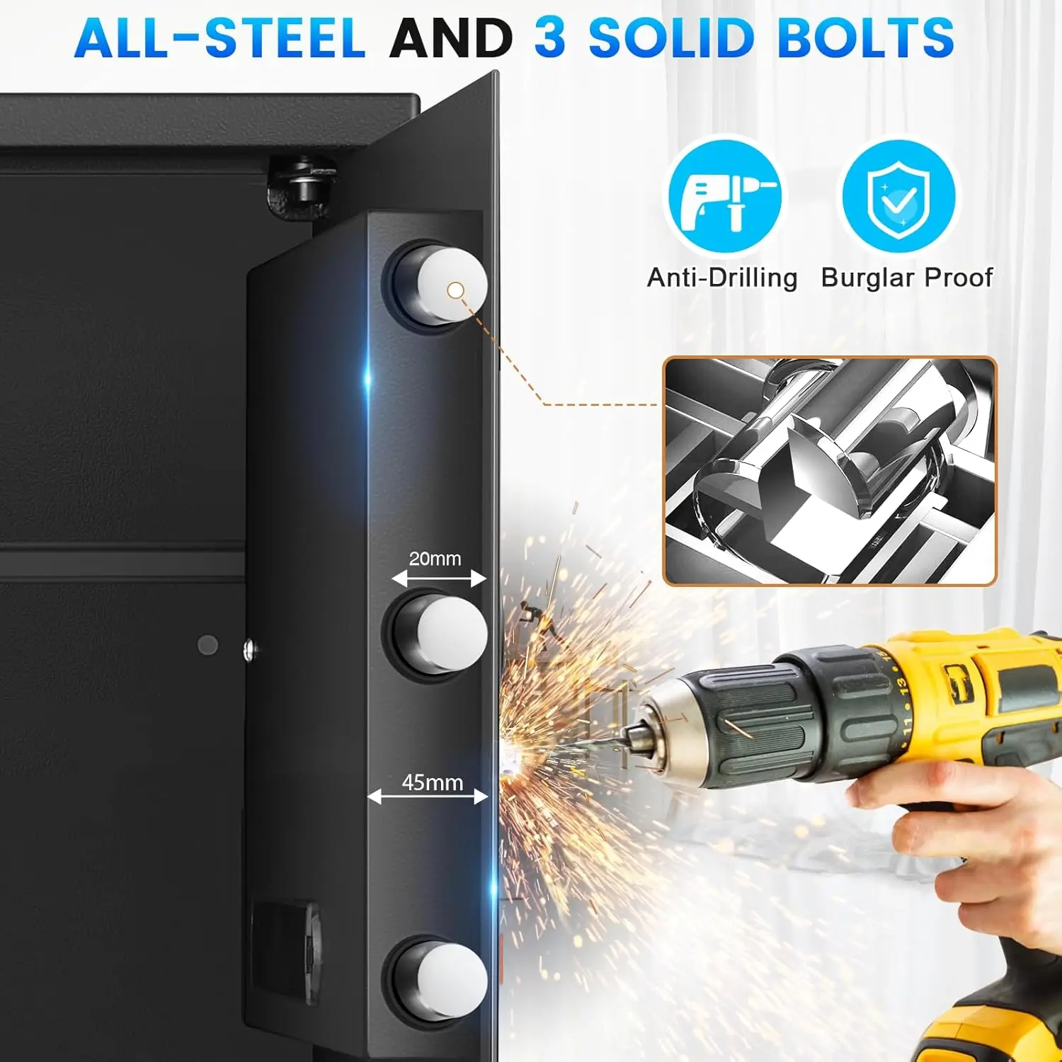 2.6 Cuft Fireproof Safe for Home Use, All Steel Fire Safe Box with Programmable Keypad, Backup Keys and Alarm System, Anti-Theft