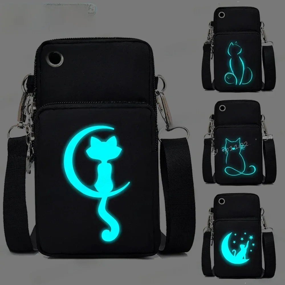 Nowa torba na telefon komórkowy Cartoon Cat Women Luminous Messenger Bag Hanging Neck Purse Vertical Handbag Funny Cats Mini Crossbody Bag — zdjęcie 2