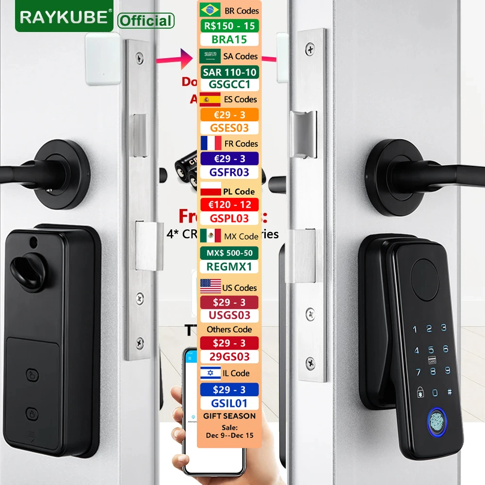 

RAYKUBE N1 TT Lock Auto Smart Fingerprint Lock Set with Handle/Door Sensor APP Remote Unlock Easy Install No Punching No Wiring