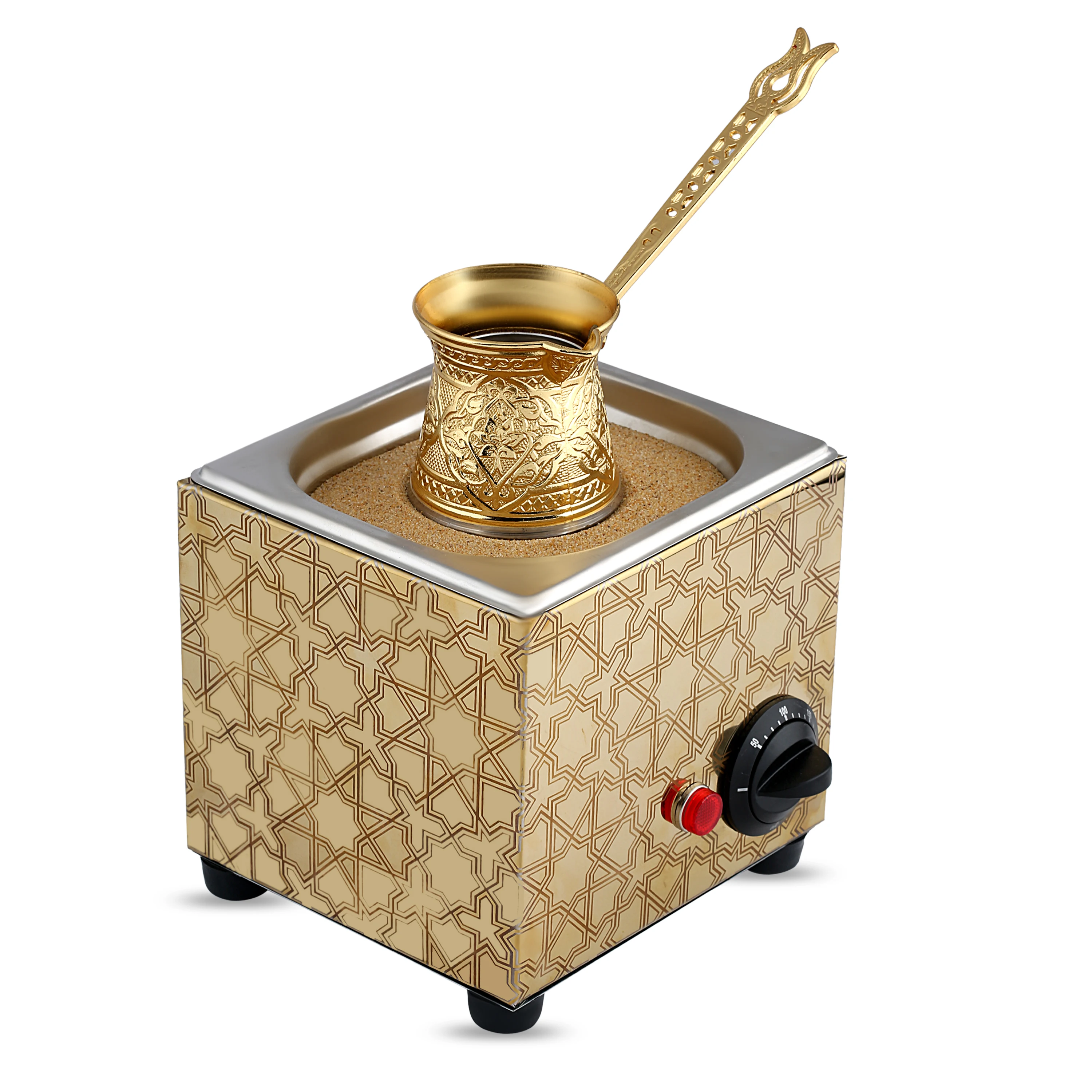 Authentic Turkish Electric Hot Sand Coffee Maker Heater Machine Brass Color Square 110V - 220V Kitchen & Dining