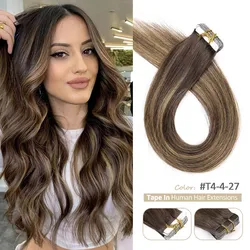 Tape in Hair Extensions Human Hair Balayage Invisible PU Extensions 14-24