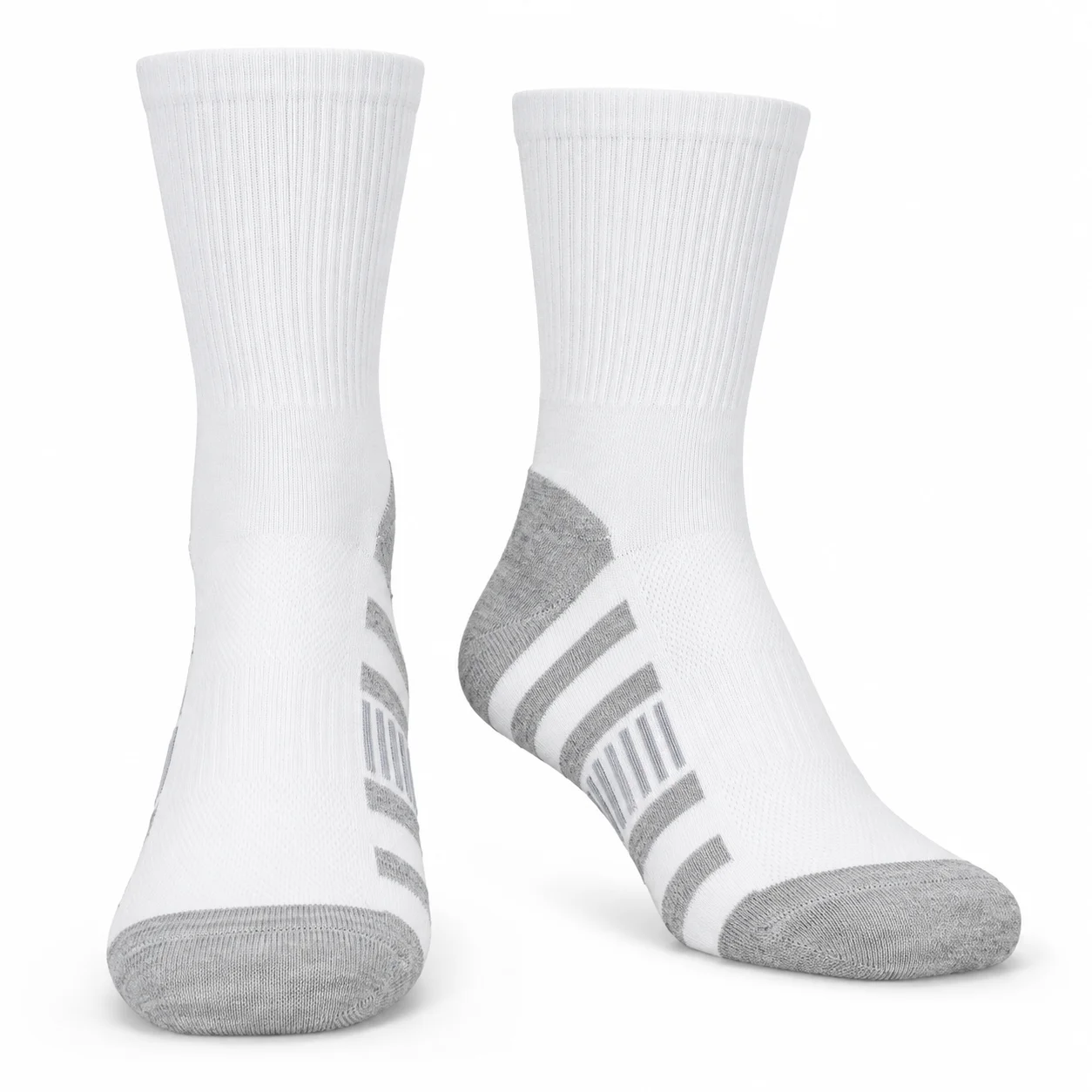 Sports Socks for Men Women, Mid Calf Athletic Socks Crew Running Socks with Reinforced Toe and Heel, Grey Side Stripe, 1 Pair