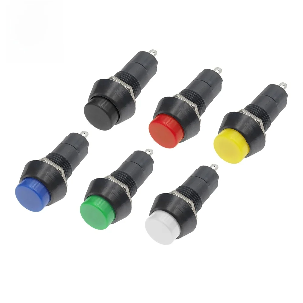 Interrupteurs à bouton-poussoir autobloquants/auto-récupération 12mm interrupteur à bouton-poussoir en plastique momentané 3A 250V AC 2PIN 6 couleurs mélange