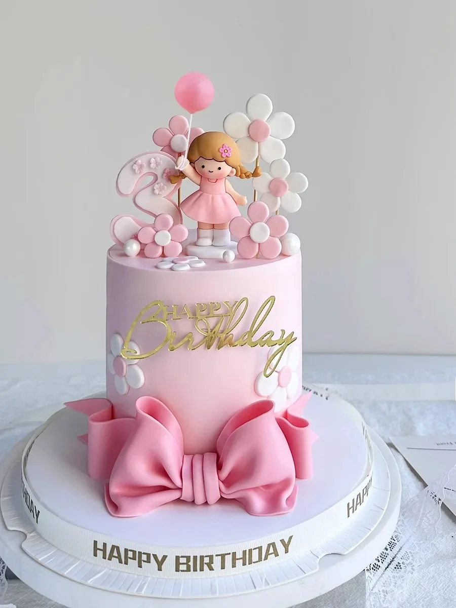 Nowe dekoracje na tort księżniczki Happy Birthday Cake Toppers dla dziewczynki 1st Years Old Birthday Baby Shower Party Decor Flower Gift Box — zdjęcie 2