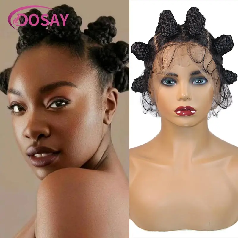 Synthetic Bantu Knots Braided Wig Knotless Heat Resistant Crochet Braid Wigs For Black Women Full Lace Distressed Box Braids Wig