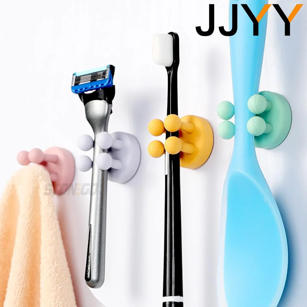 JJYY Silicone Hook Razor Holder Self Adhesive Toothbrush Key Towel Hanger Bathroom Wall Organizer Kitchen Utensil Storage Rack