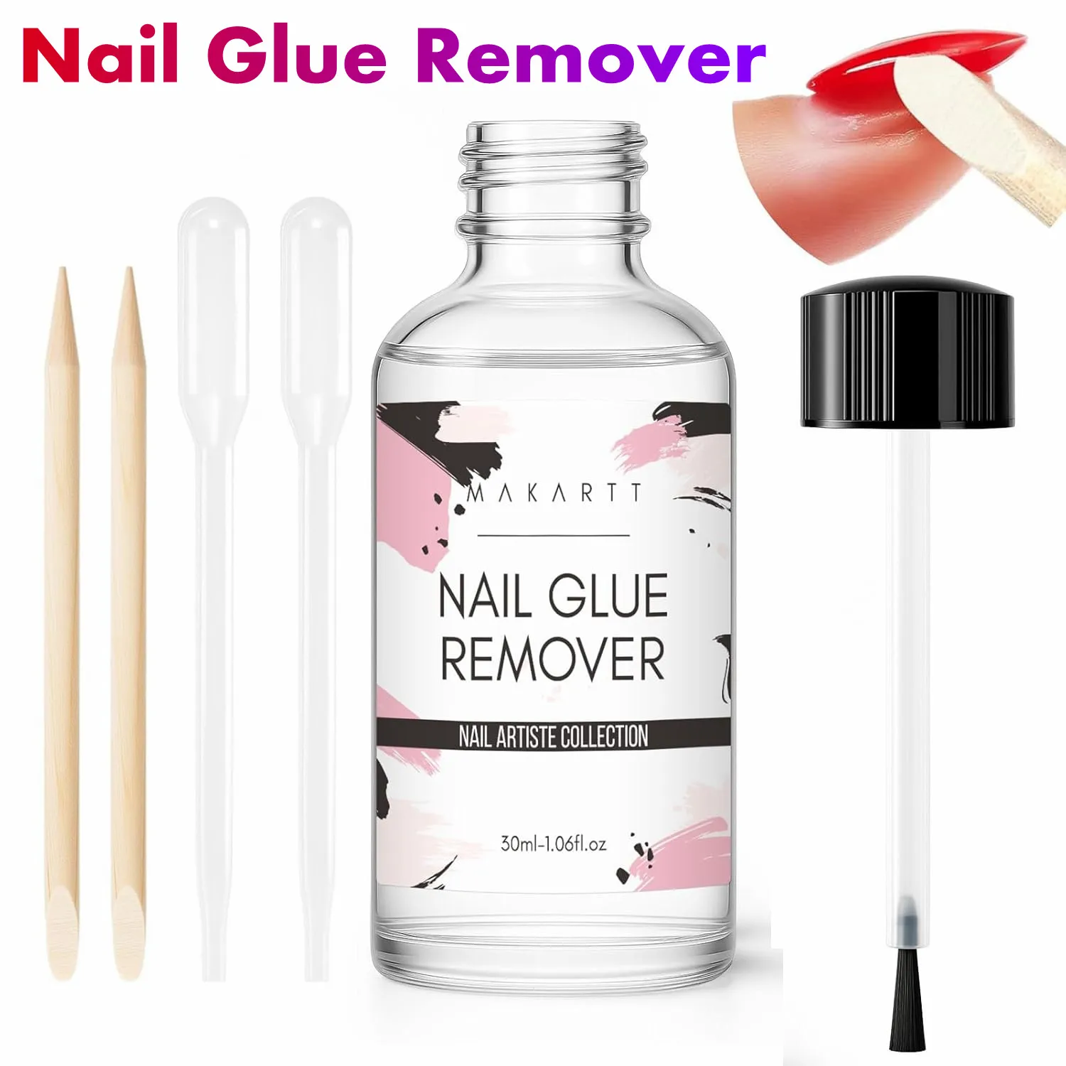 Makartt Nail Glue Remover for Press on Nails - 30ML Hema-Free, Glueoff Easy Removal Versatile Debonder for Glue on Tips