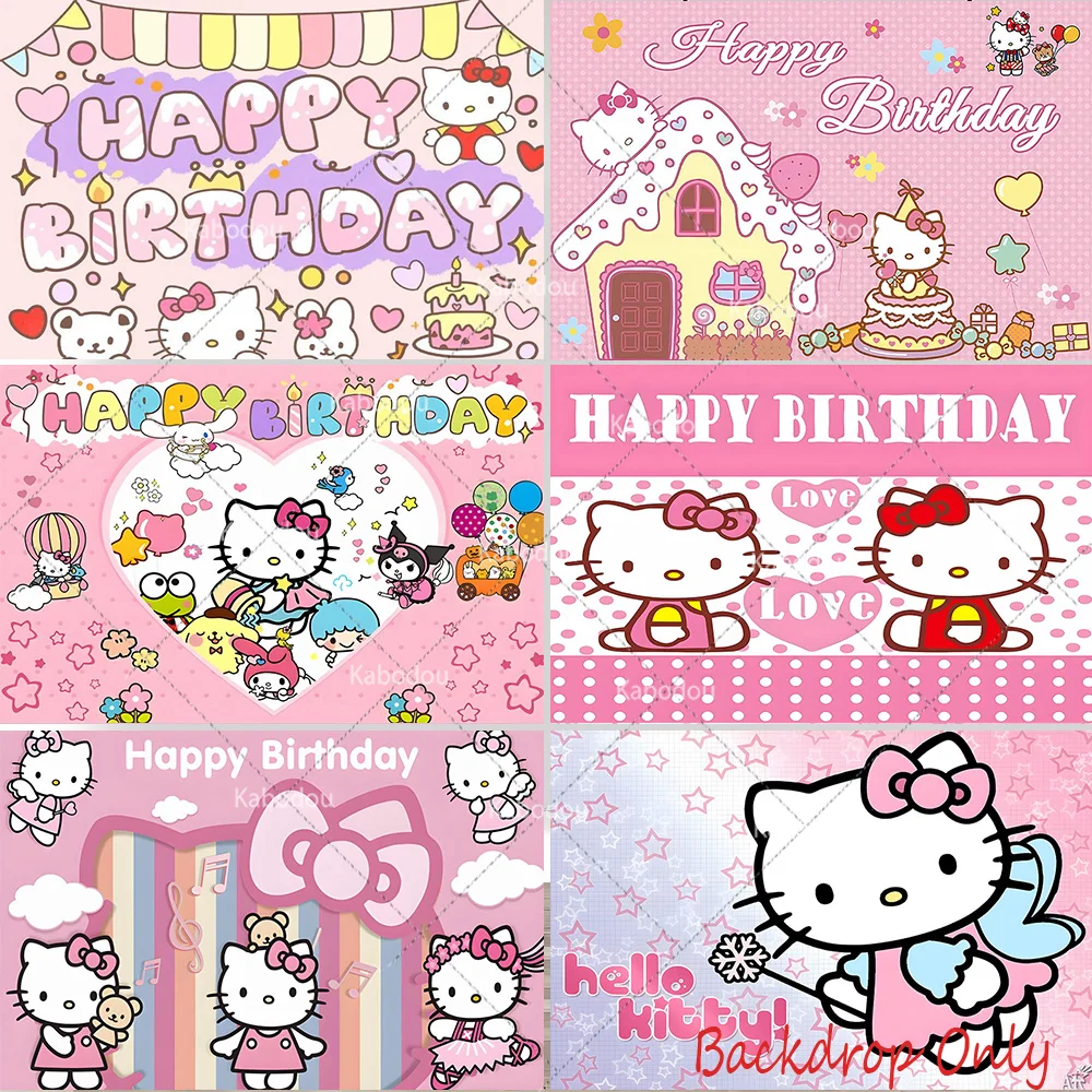 

Hello Kitty Custom Square Backdrop Banner Photo Background for Birthday Party Decoration Kids Baby Shower Event Supplies