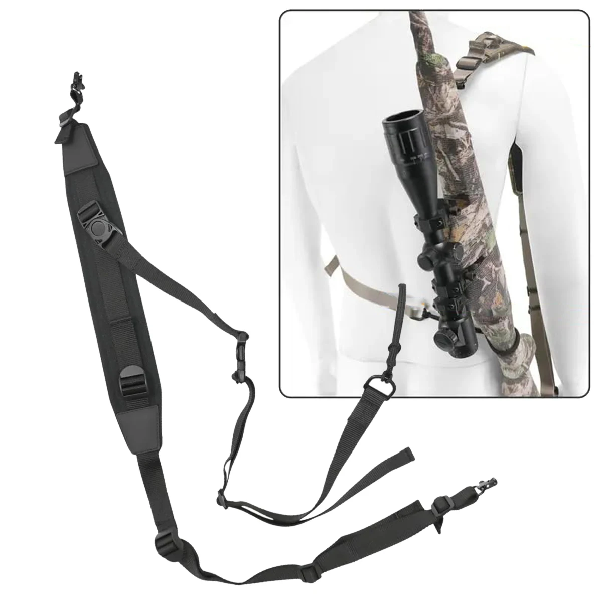 

Tactical Crossbody Style Hands-Free Gun Sling Universal Quick Adjustable Shoulder Strap with Swivels for Rifle Shotgun Crossbow