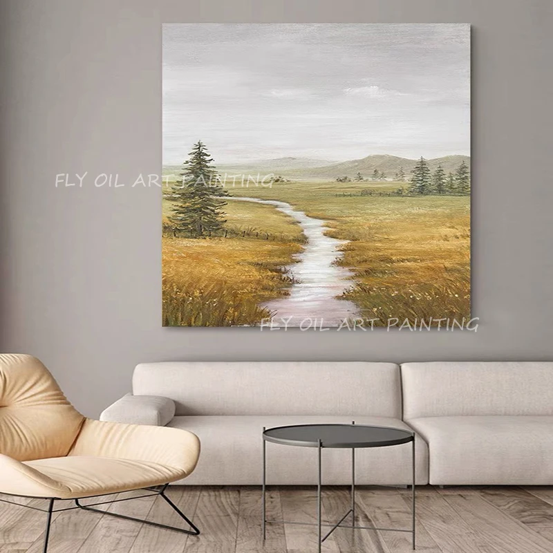 

Large Size 100% Handpainted simple pure field road landscape thick beautiful Oil Painting On Canvas home decoration