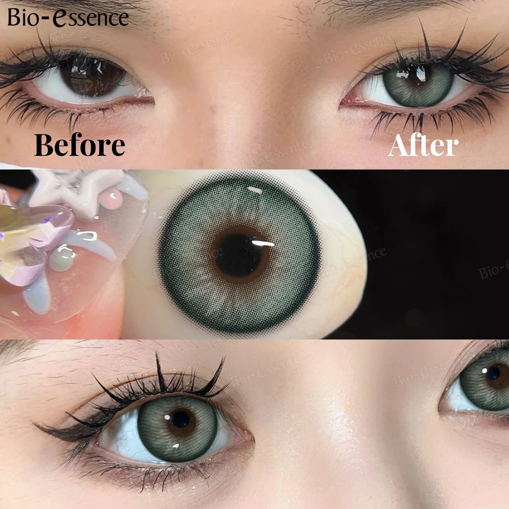 Bio-essence 0~-6.00 Myopia Lenses 1 Pair Colored Contact Lenses with Degree Natural Look Eye Contact Prescription Lenses Blue