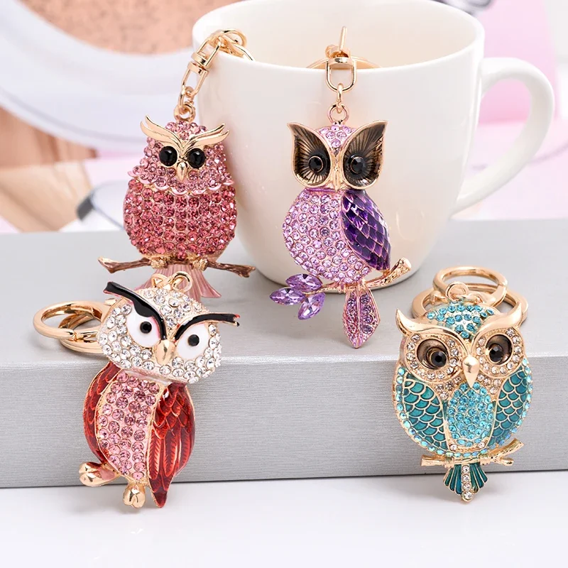 EASYA New Design Crystal Owl Keychain Full Rhinestone Key Ring Key Holders For Women Bag Accessories Cute Animal Car Key Chain — zdjęcie 2