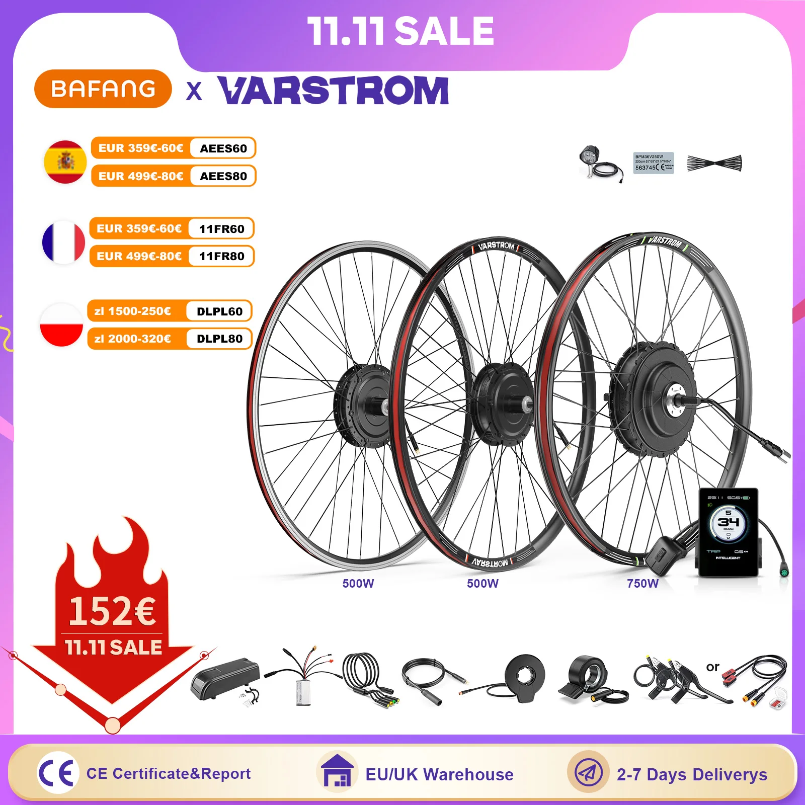 BAFANG 750W Wheel Hub Motor Conversion Kit 500W Front Rear Hub Motor Electric Bike Powerful Conversion Kit 8Fun Ebike Engine Kit