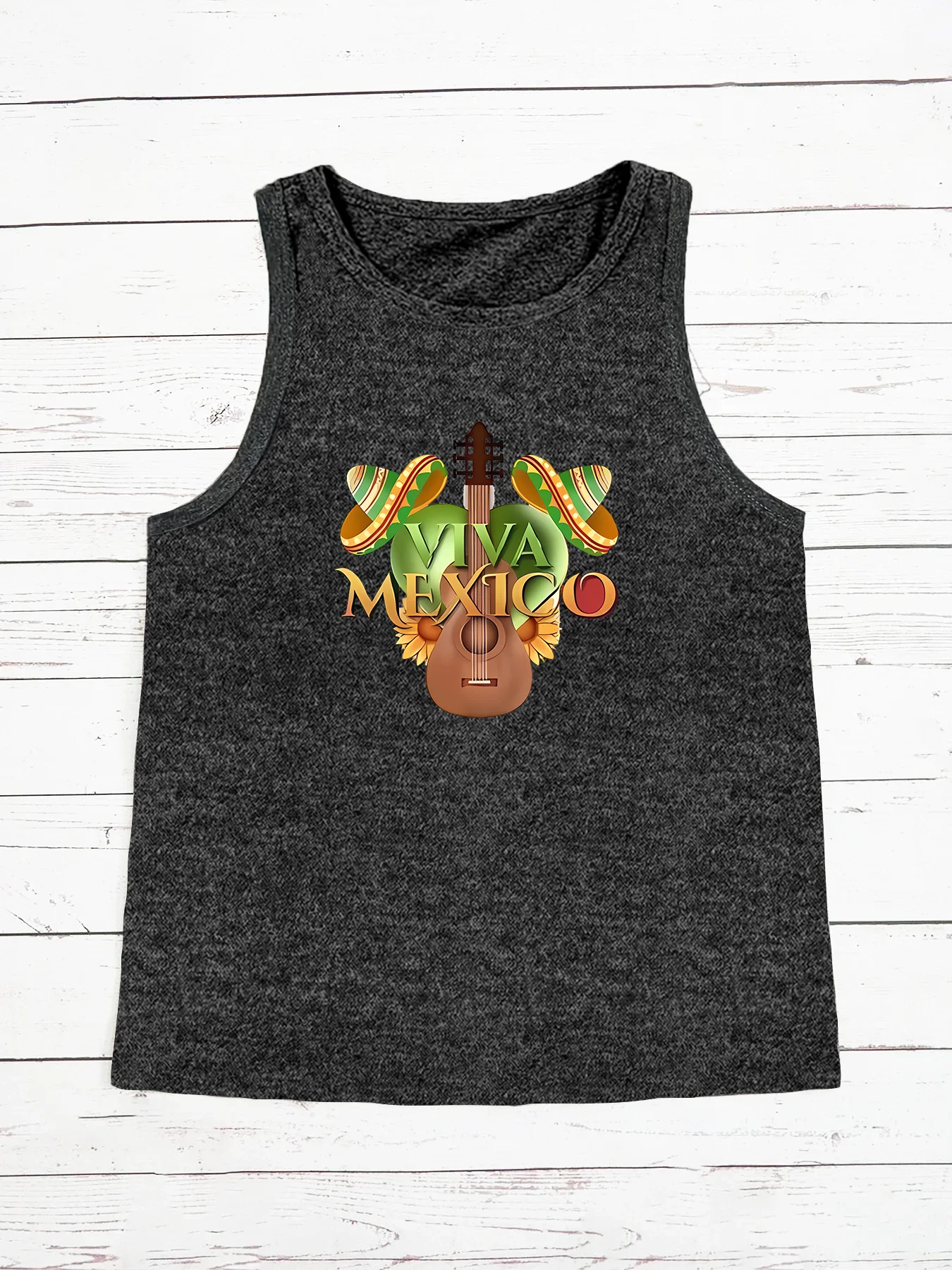 Viva Mexica Guitar Cowboy Hat Sunflower Summer Fashion Funny Sports Women's Tank Top Loose O Neck Sleeveless Casual Tank Top