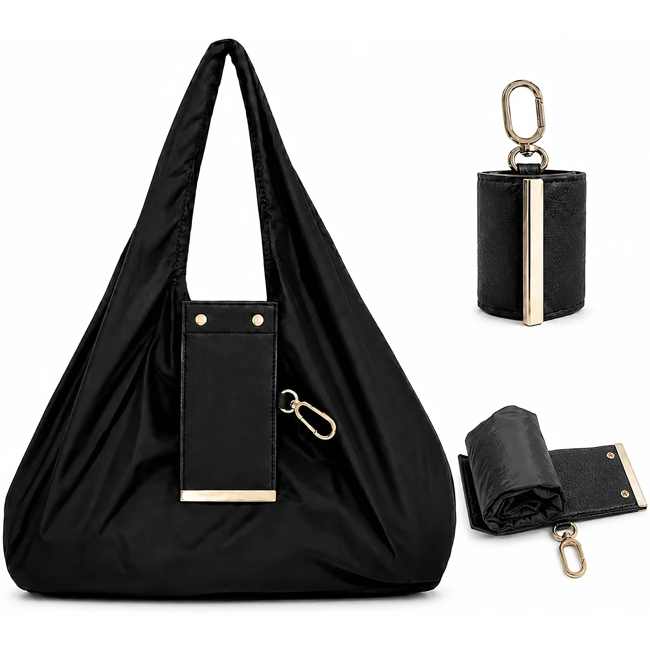 Image of 1 Stück Faltbare Nylon-Tragetasche für Frauen, Große Kapazität Schulterhandtasche, Tragbare Kompakte Wiederverwendbare Einkaufstasche mit Metallclip