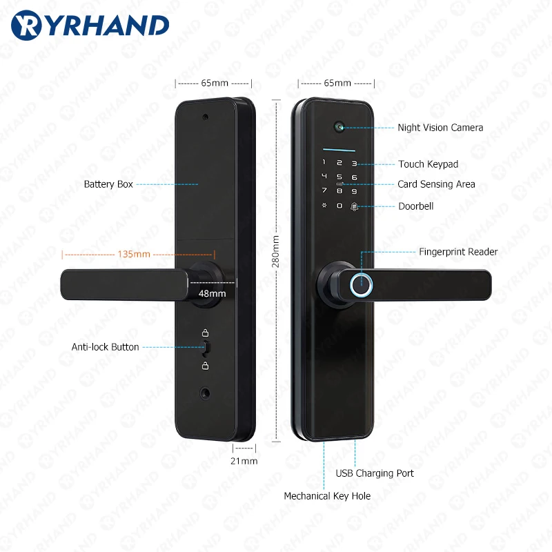 Imagem -06 - Yrhand Impermeável Electronic Digital Door Lock Tuya Smart Wi-fi Castelo Fechadura Impressão Digital Eletrônica