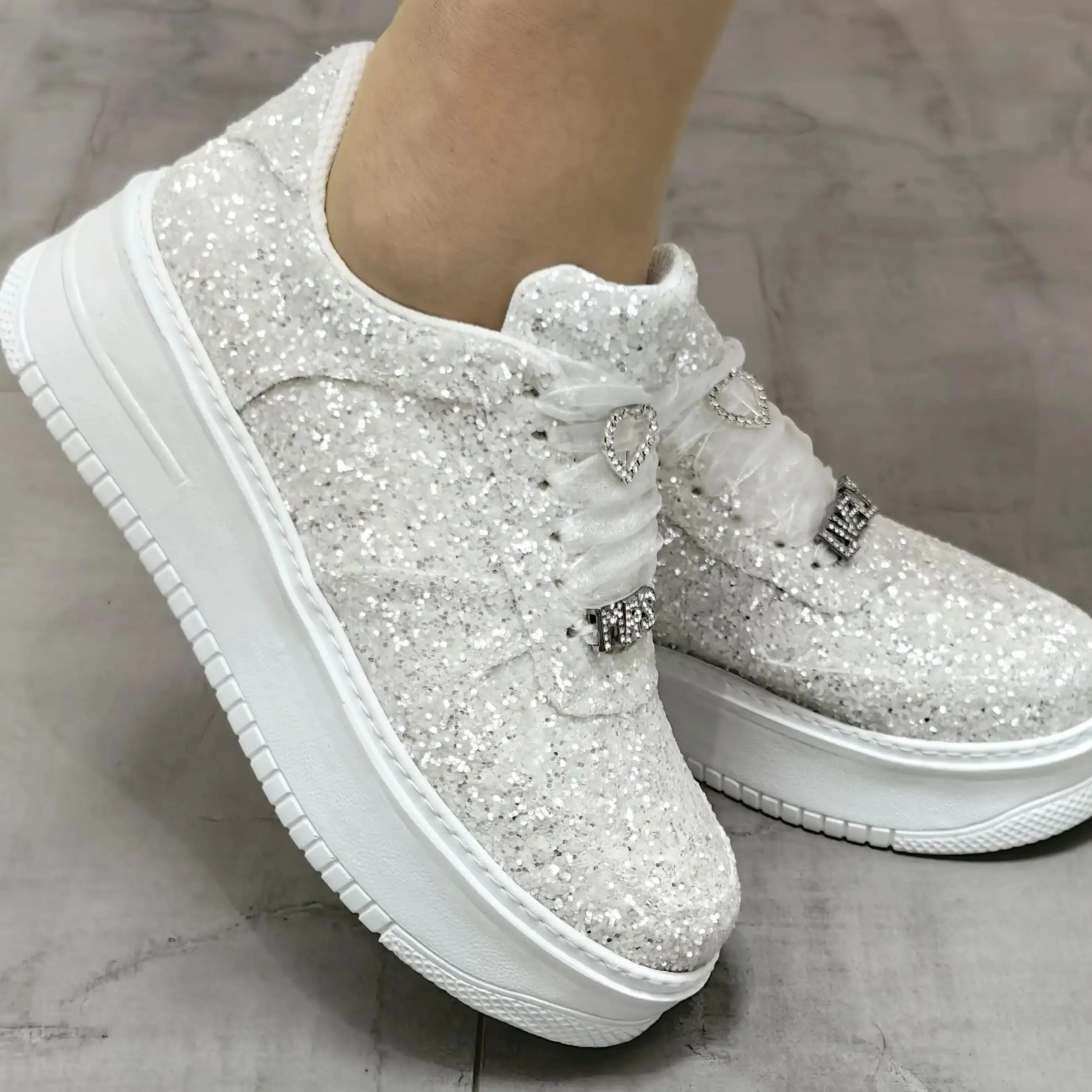 Glitter Sports Bridal shoes Personalize Wedding Shoe white Sneakers Shoes Wedding dress shoes party shoes